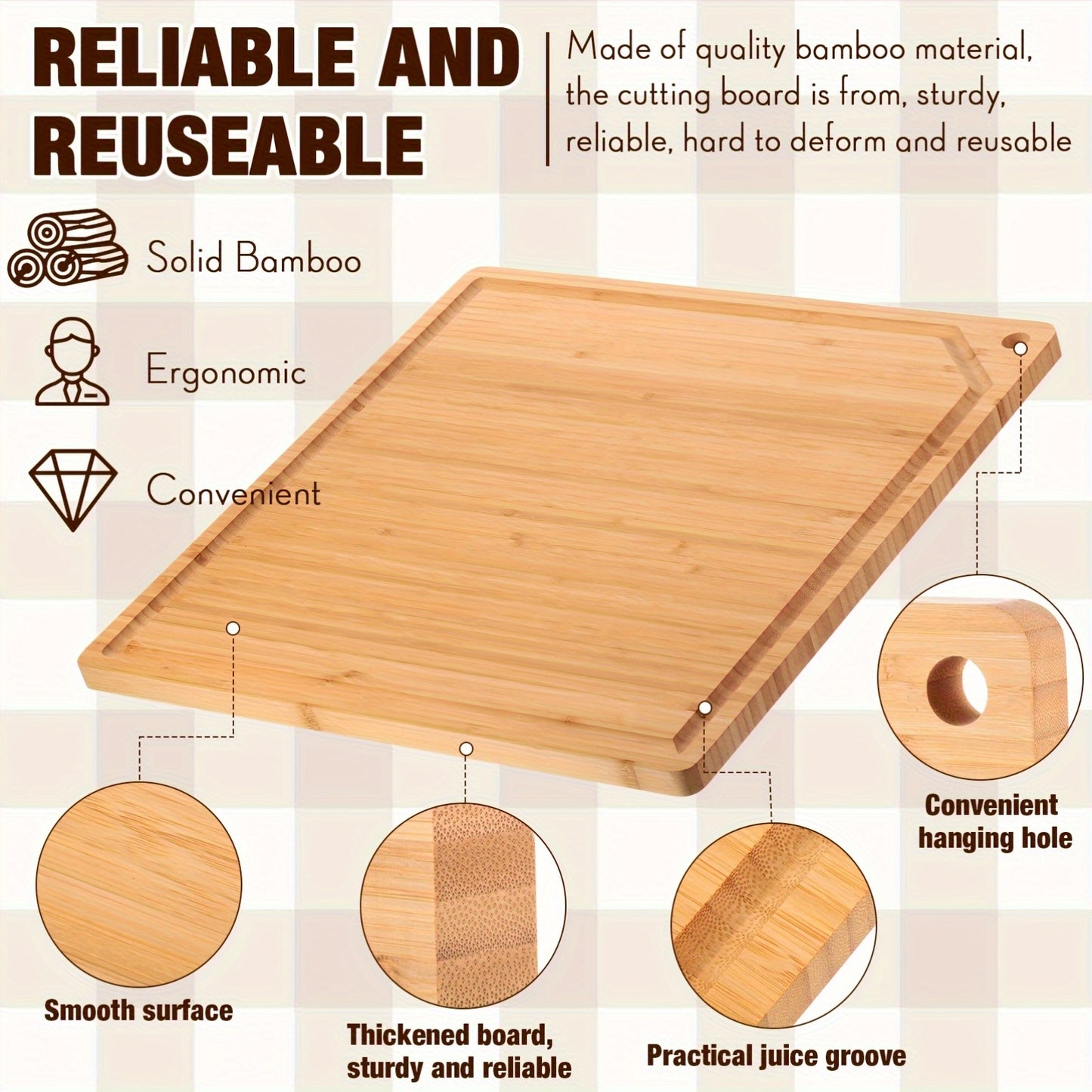 Large Stove Cutting Board 20 X 20 Burner Cover Square Rv Chopping Board With Hole Grooved For Oven Apartment Kitchen (Bamboo)