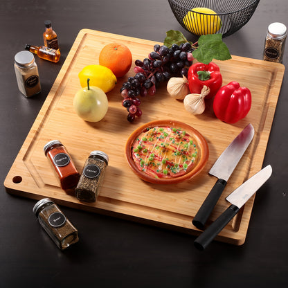 Large Stove Cutting Board 20 X 20 Burner Cover Square Rv Chopping Board With Hole Grooved For Oven Apartment Kitchen (Bamboo)